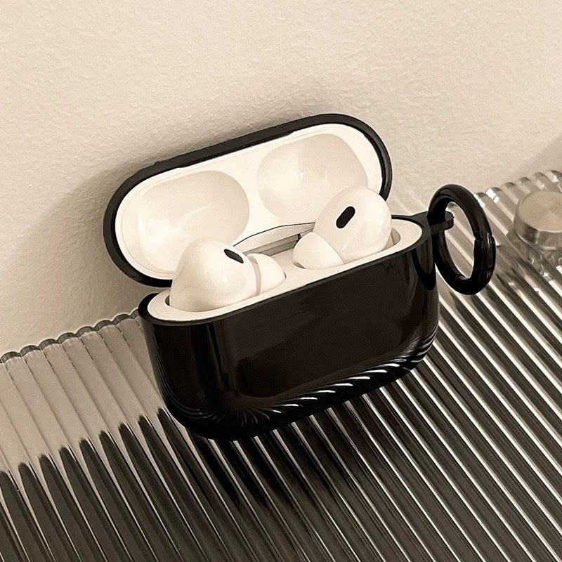 Glossy Black AirPods Case with Ring Clip