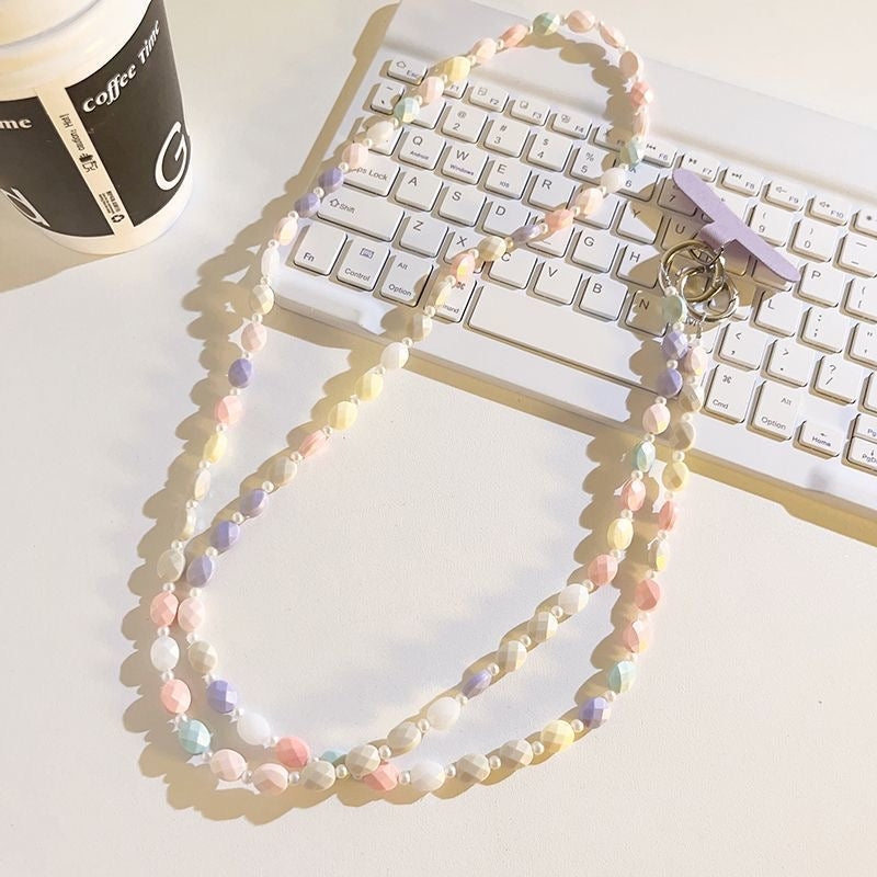 Pastel Beaded Phone Strap Set (Crossbody + Wrist Strap)