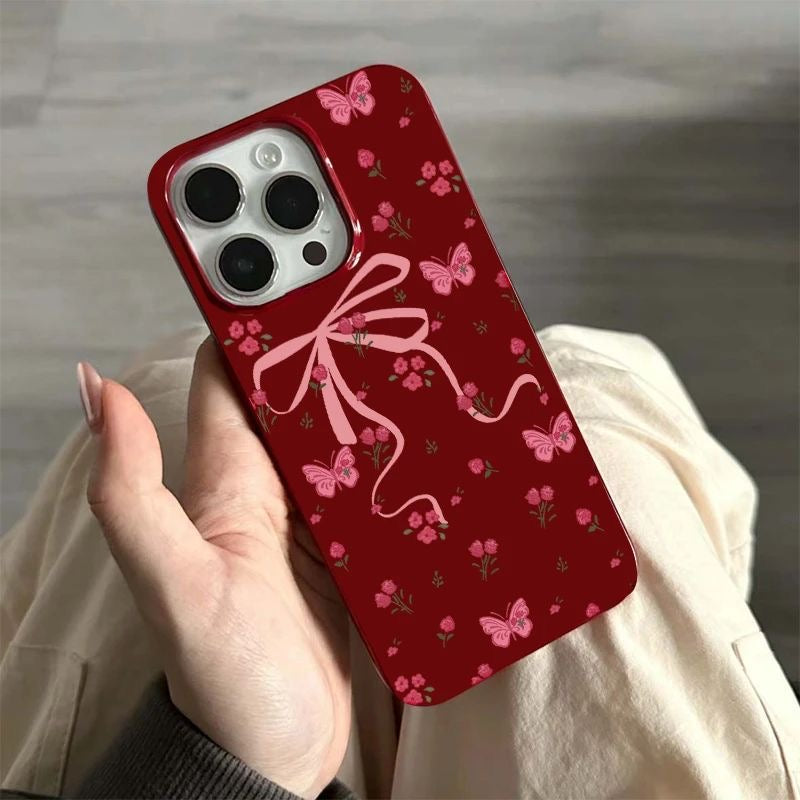 Pink Bow Red Case For Iphones