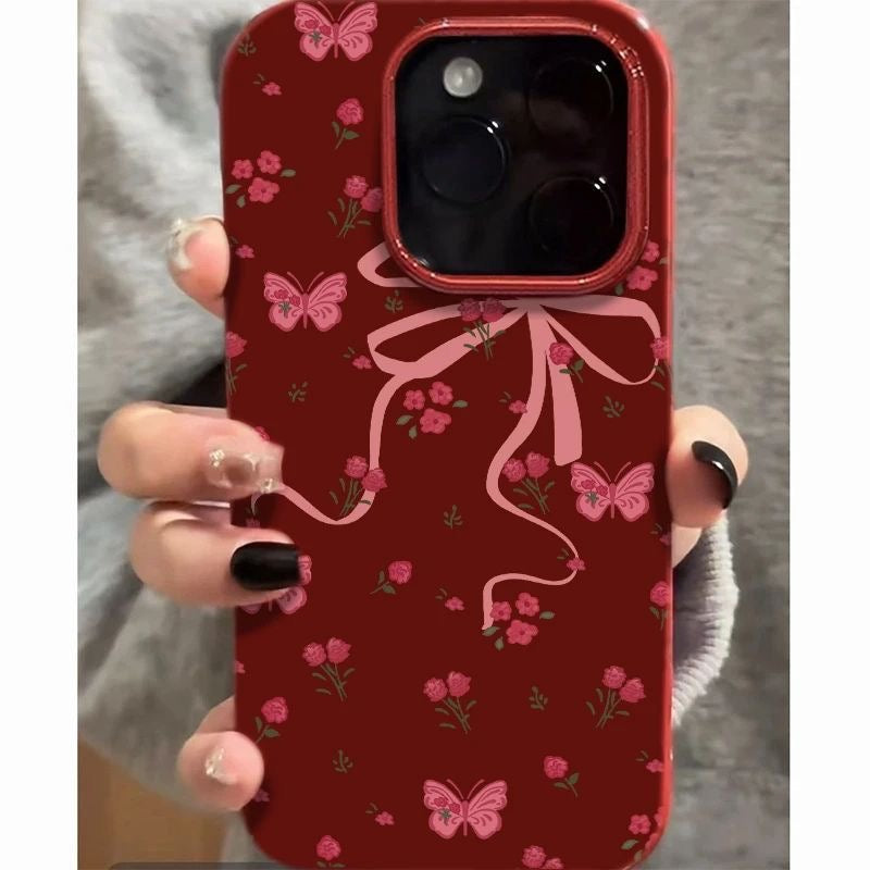 Pink Bow Red Case For Iphones
