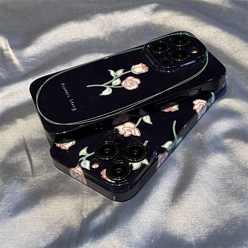 Purple Minimalist Pink Rose Flower Case