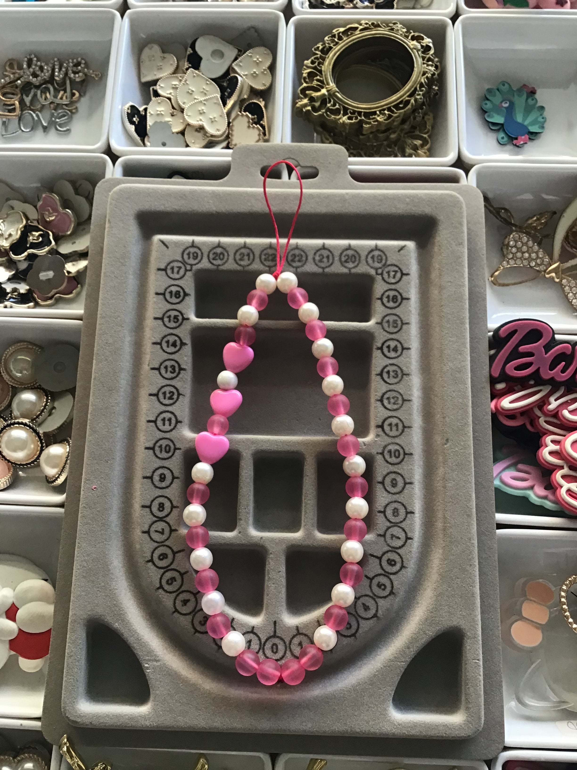 Pearls & pink phone charm