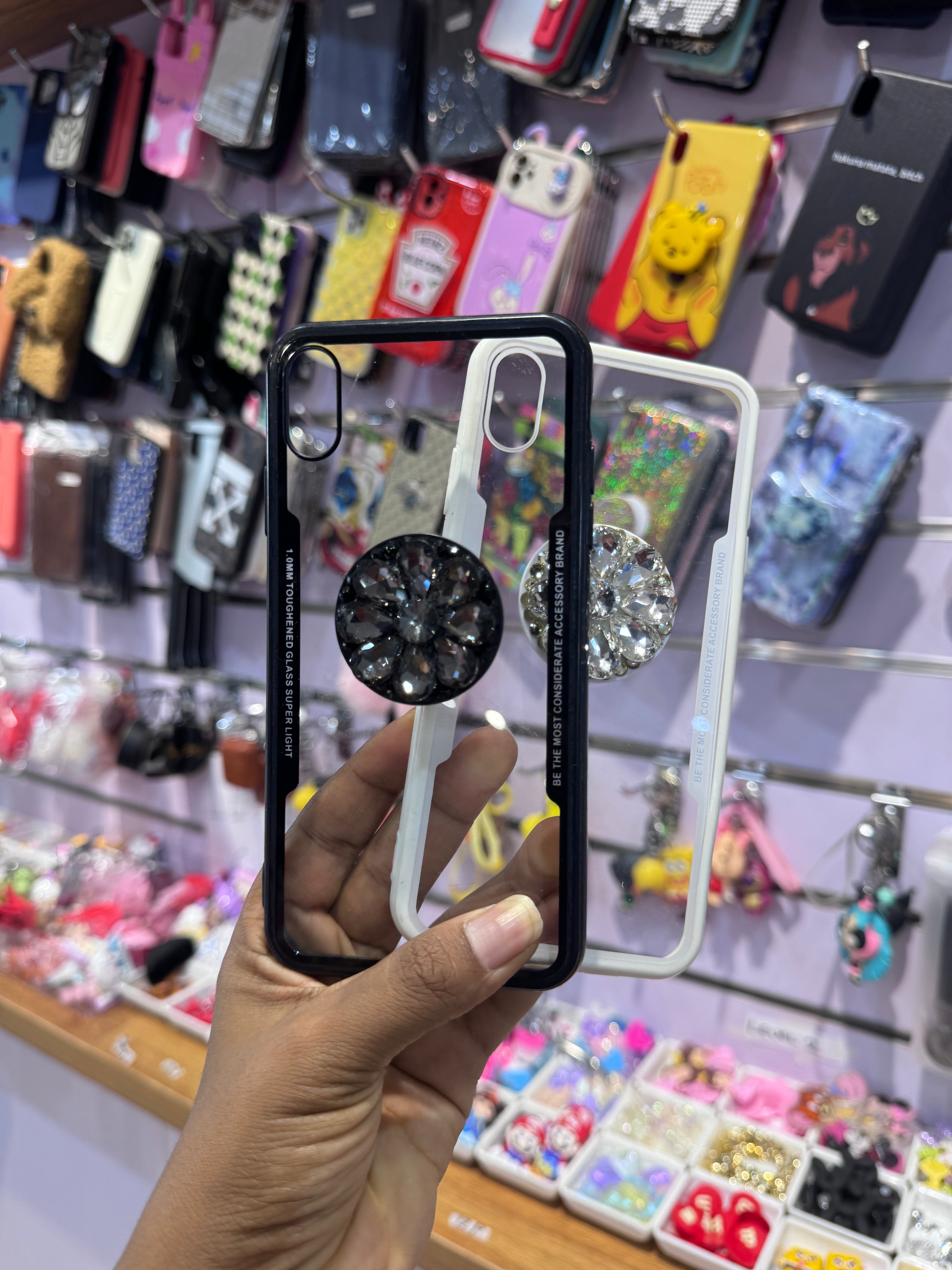 Protective Case With Rhinestones Grip For iPhones