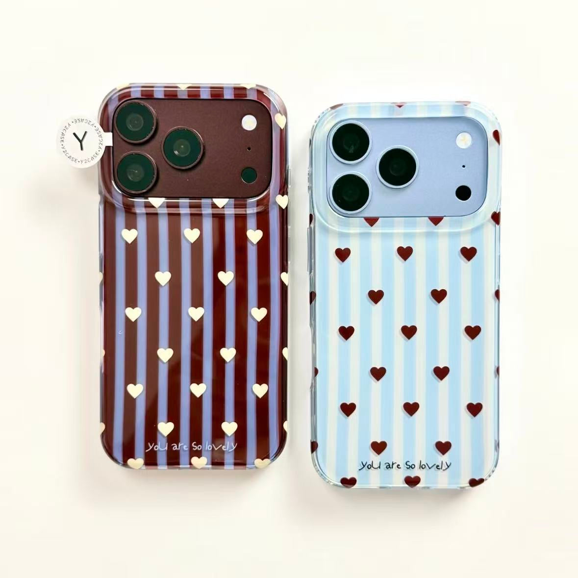 Vertical Striped Flat-Laid Heart Pattern Case For iphones