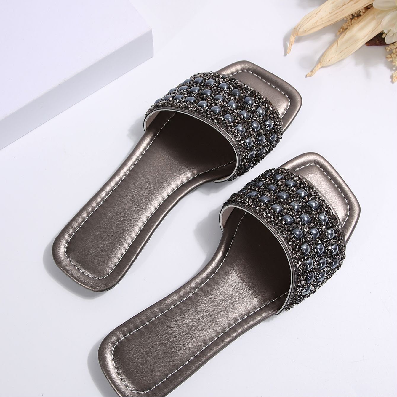 Rhinestone Square slide Sandals