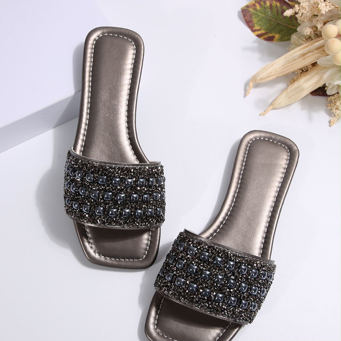Rhinestone Square slide Sandals