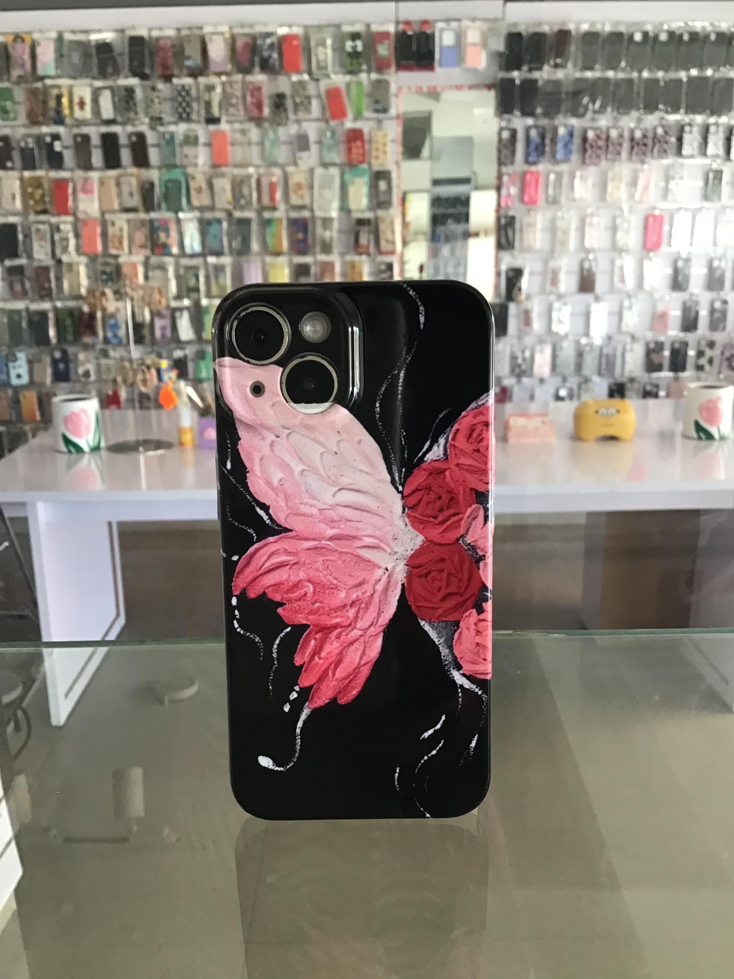 Pink Butterfly & Rose iPhone Case – Bold & Elegant