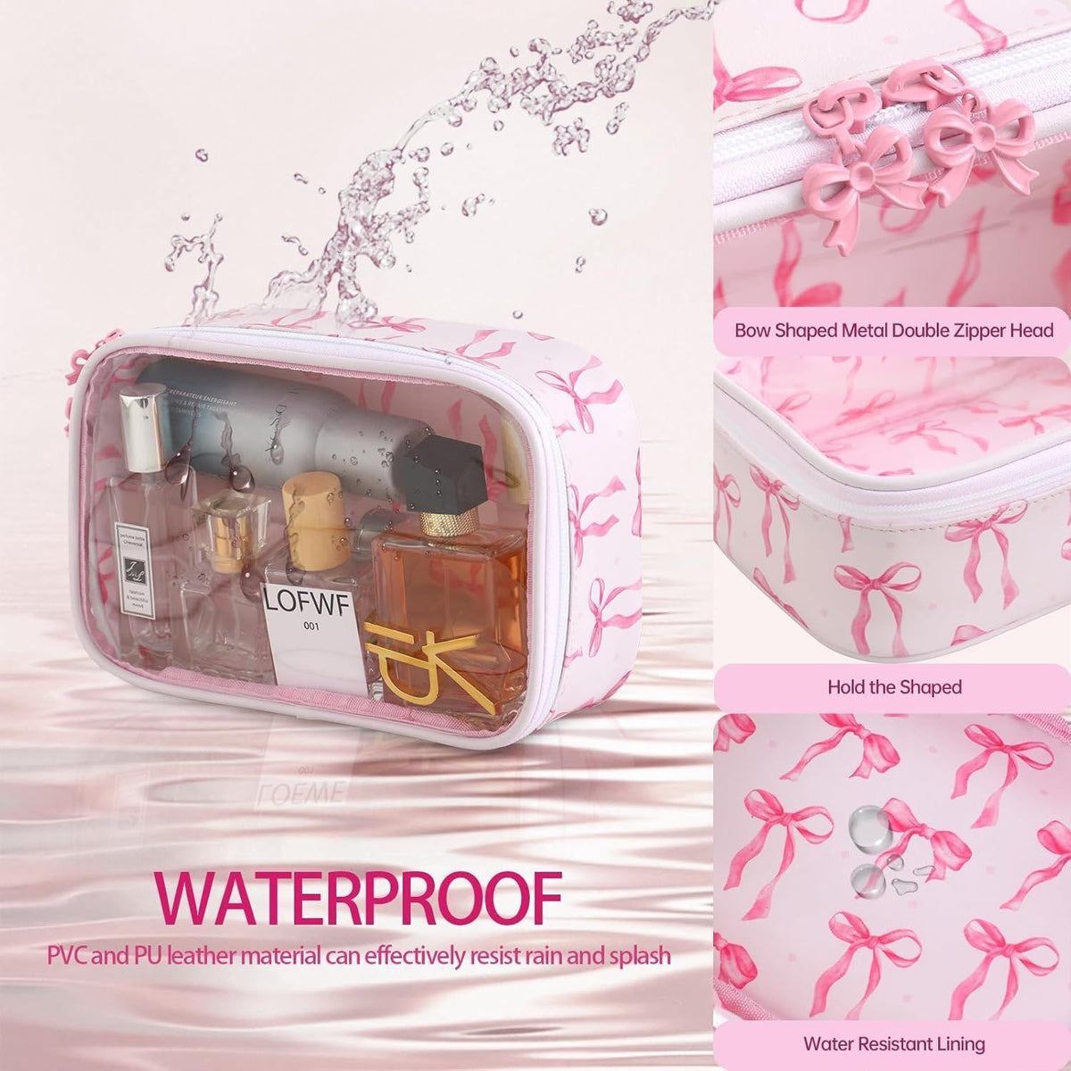Bow Print Travel Makeup Bag