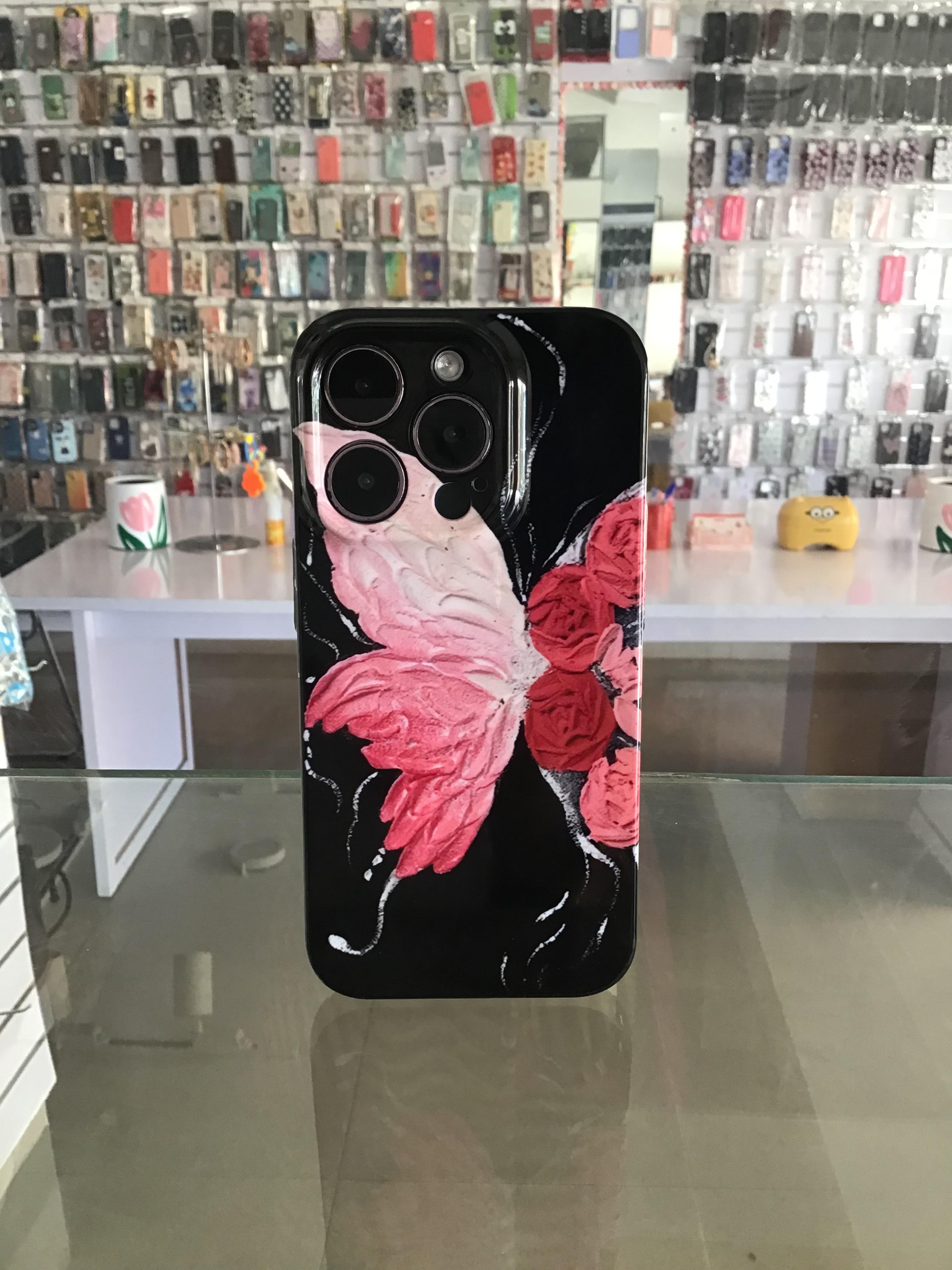 Pink Butterfly & Rose iPhone Case – Bold & Elegant