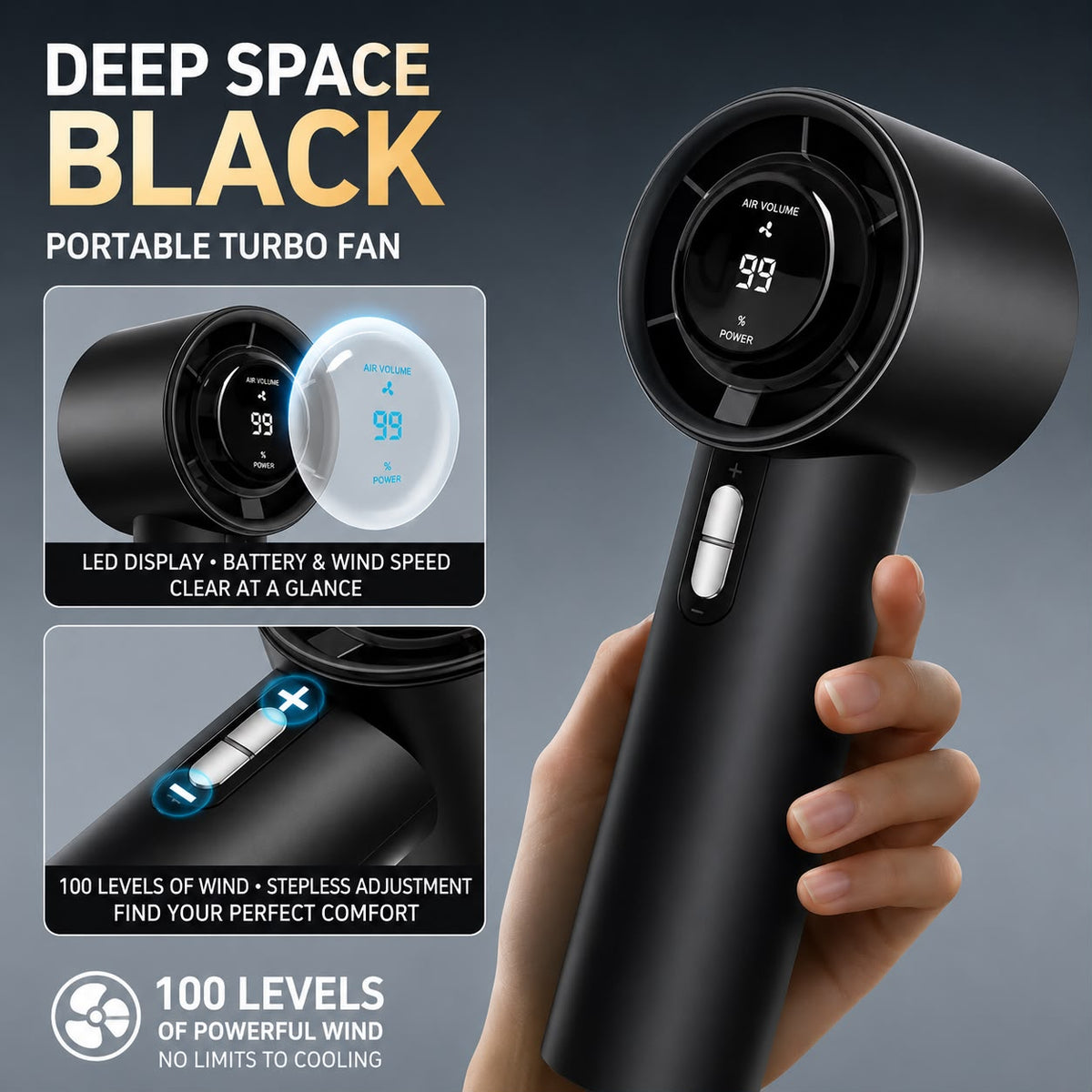 High-speed Handheld Fan with Digital Display