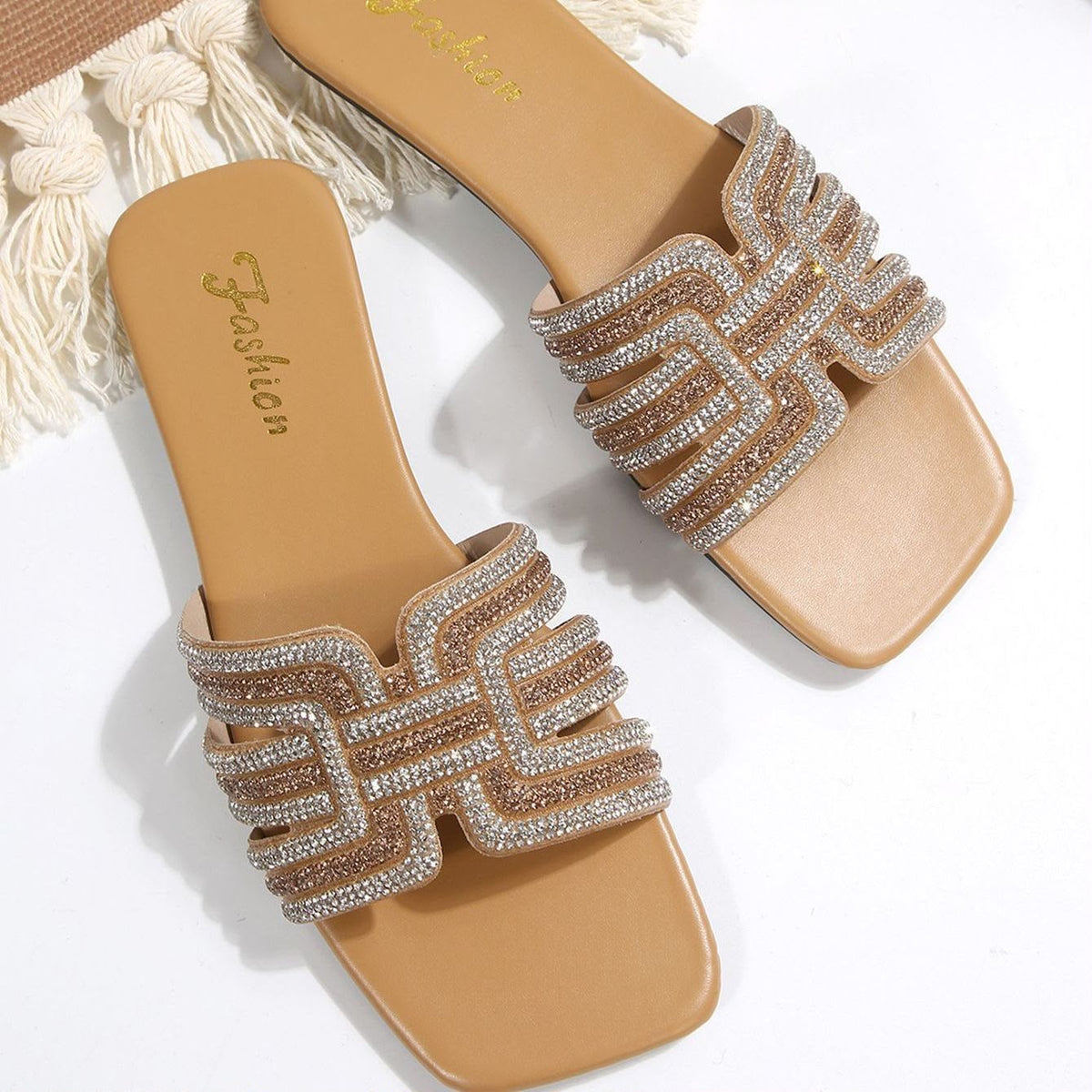 Rhinestone H slide Sandals