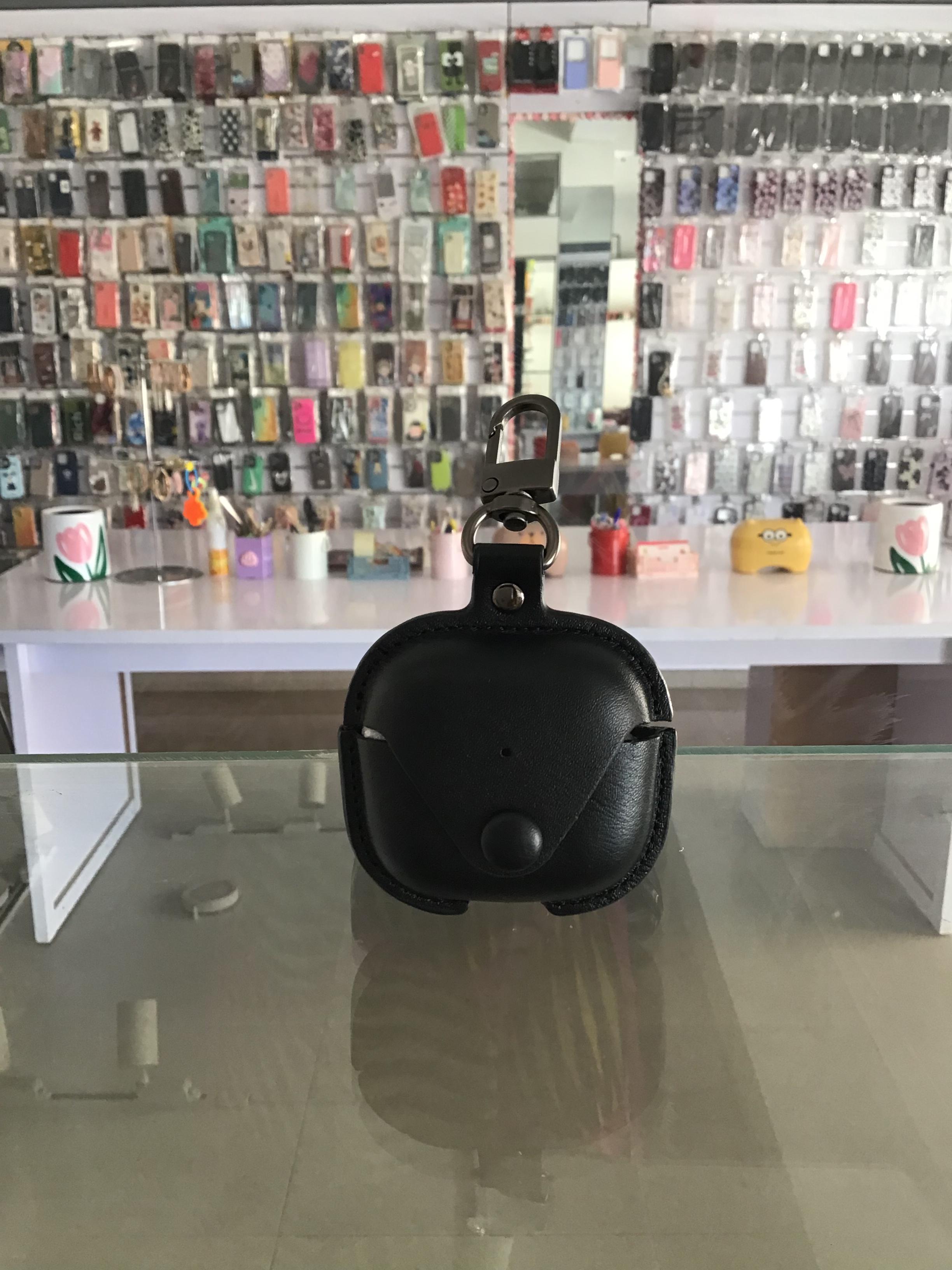 Classic Black Leather AirPods Case with Wrist Strap