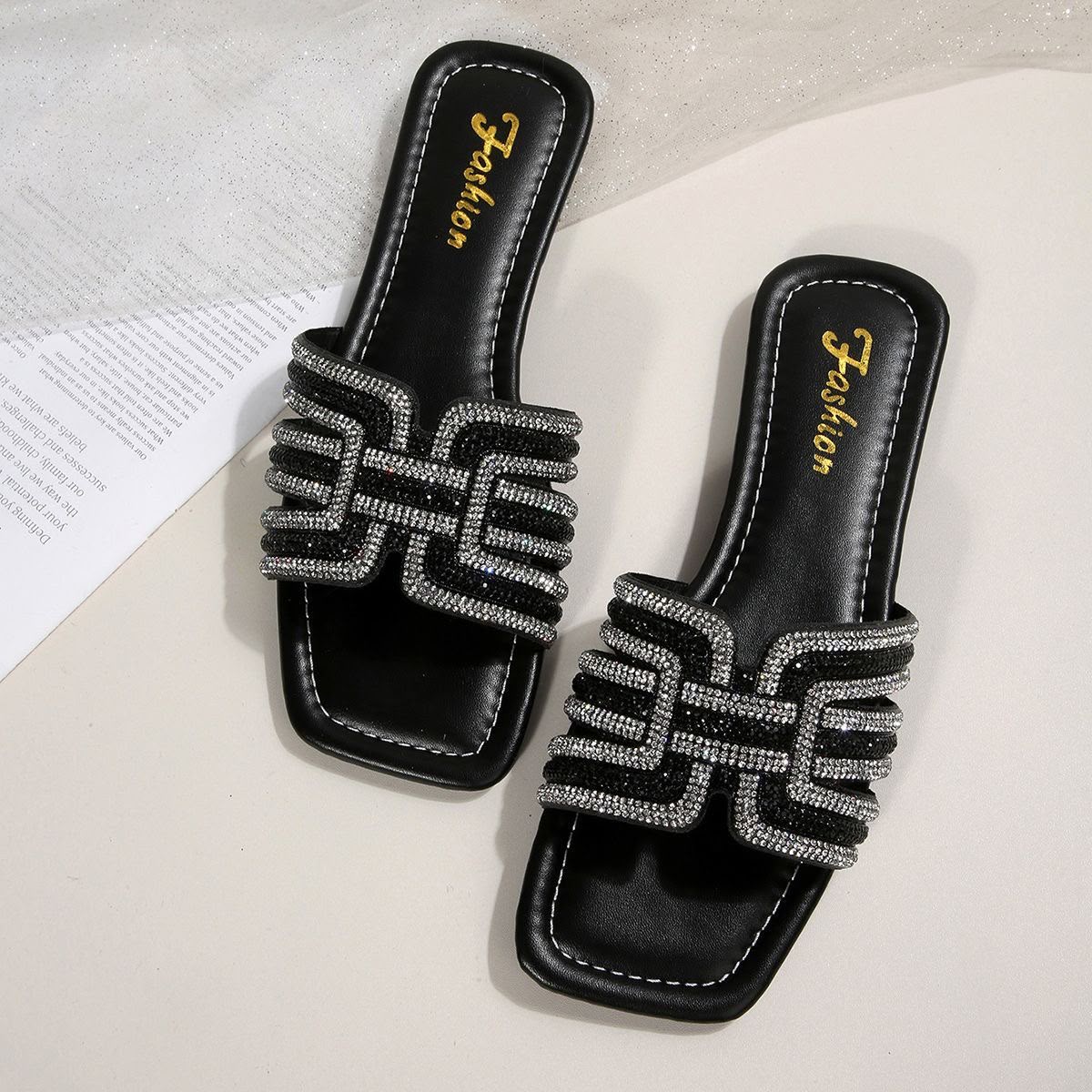 Rhinestone Square slide Sandals