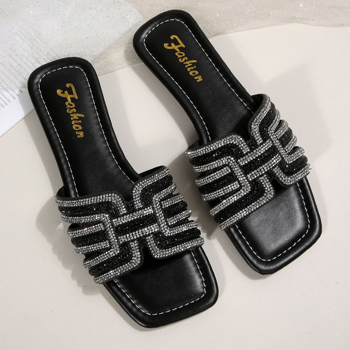 Rhinestone Square slide Sandals