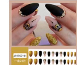 Gold Black Long Press On Nails